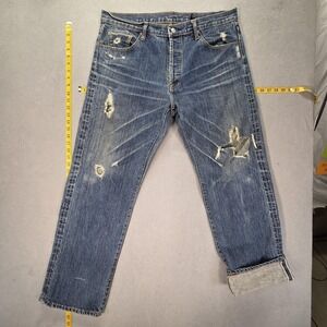 Selvedge‎ Jeans Mens Regular Straight Thrashed Destroyed Whiskers Fits 36x31